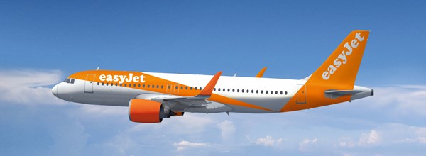 Picture of an easyJet A320 plane in the sky
