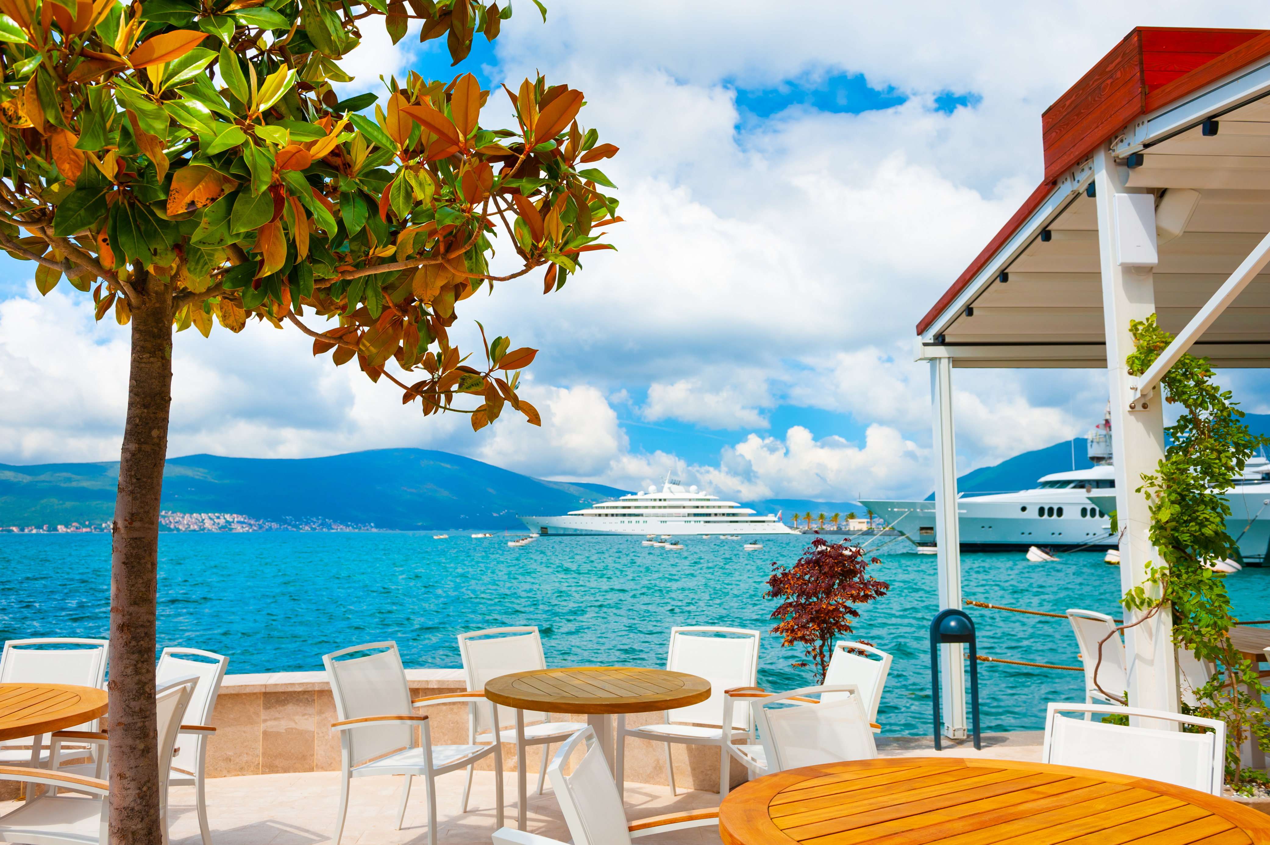 Beautiful sea promenade in Tivat, Montenegro